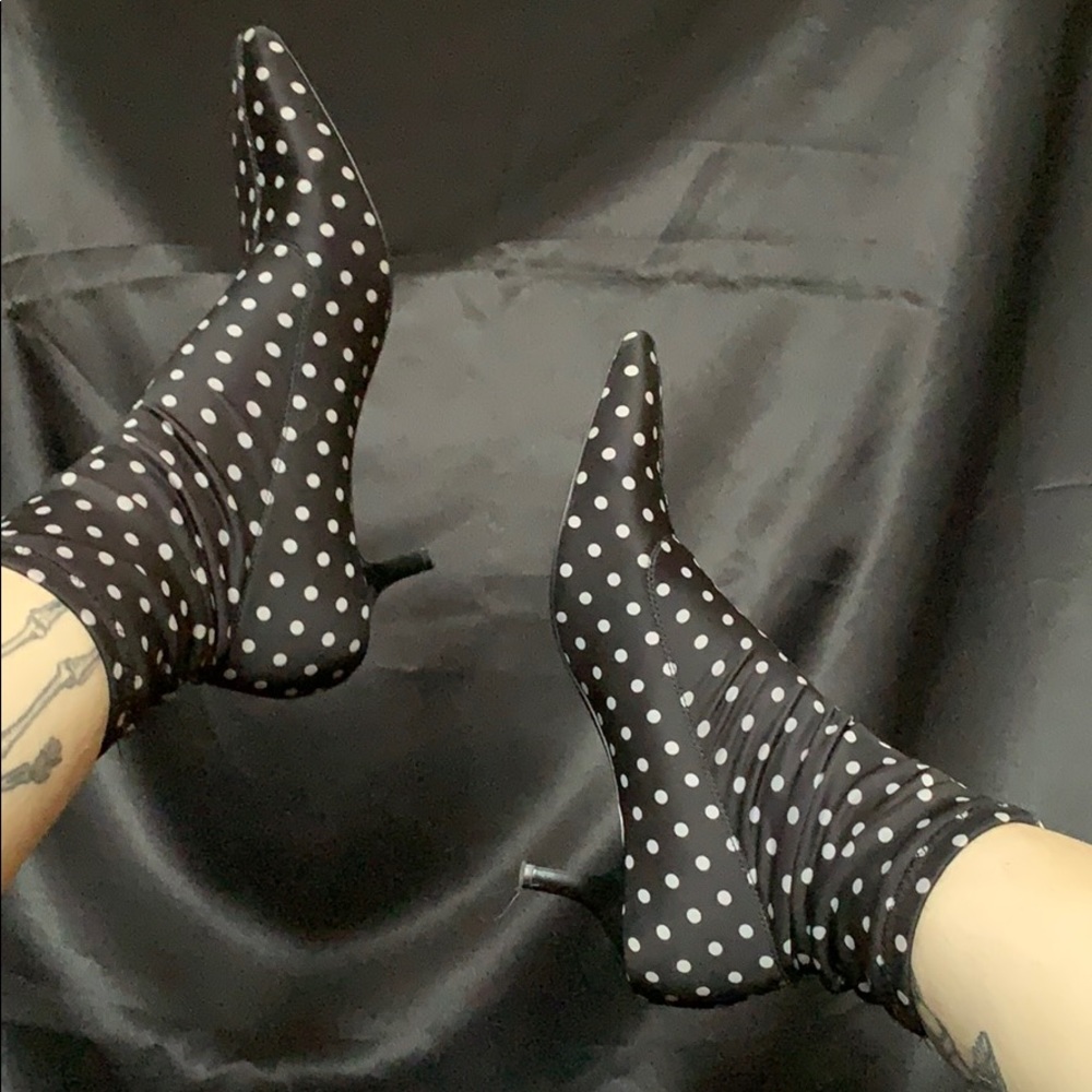 Black and white polka dot sock boot